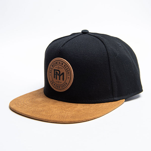 Monogram Leather Patch Adult 5 Panel Snap Back Cap - Piste Off Supply Co.